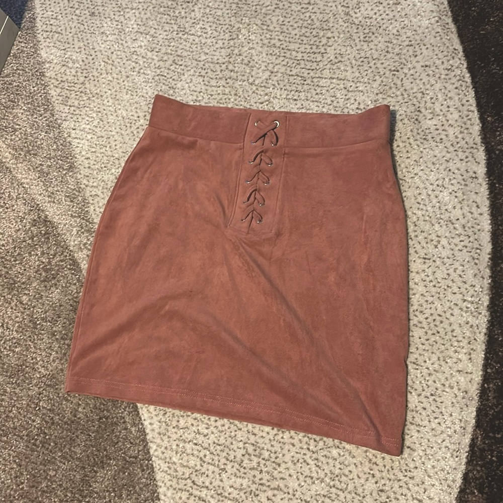 Forever 21 Faux Suede Pink Mini Skirt with Woven Belt Design